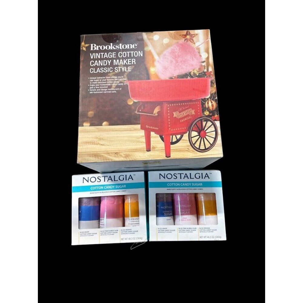 Brookstone Vintage Cotton Candy Maker & Nostalgia Cotton Candy Sugar Packs New